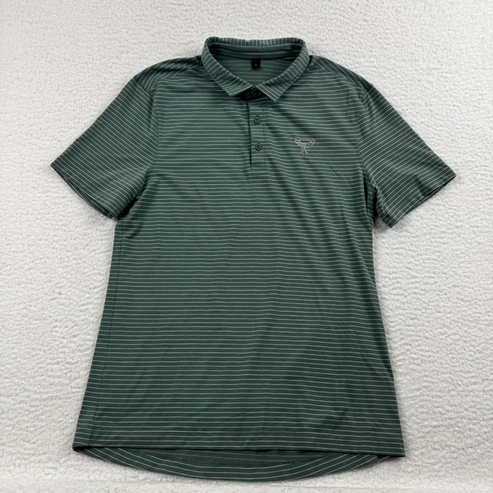 Lululemon Polo Shirt Mens Medium Green Striped Embroidered Logo Trophy Popover